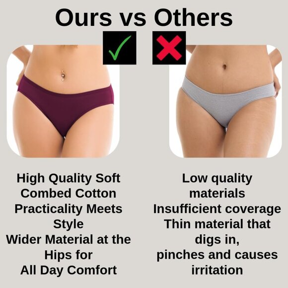 Women’s Cotton Bikini Panties 95% Cotton 5% Spandex 3-Pack Moisture-Wicking - Picture 3 of 7